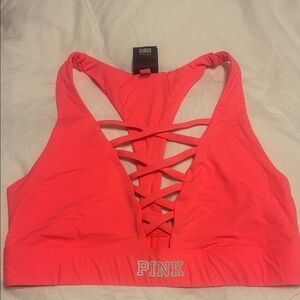 PINK Victoria's Secret Neon Coral Strappy Sports Bra NWOT